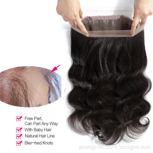 360 Lace Frontal Closure Straight Human Hair, Brazilian Virgin Human Hair Extensions Cuticle Aligned Lace Frontal 360